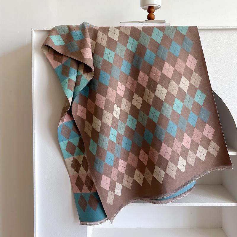 Design Thickened Double-Sided Warm Scarf Imitation Cashmere Short Beard Shawl Autumn Winter Coldproof Female Scarf