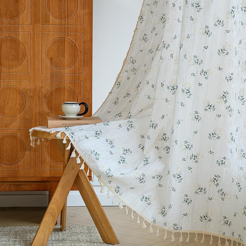 Boho Floral Semi Sheer Curtains, Farmhouse Cotton Curtains for Living Room Bedroom Vintage Rustic Patterned Printed Rod Pocket