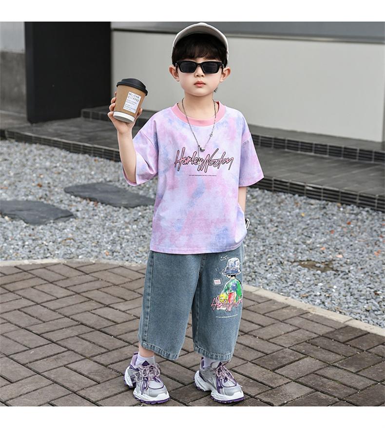 Boys' Summer Short Sleeved Set 2026 New Fashionable Children's Summer Dress Boys' Baby Jeans Two Piece Set Trendy