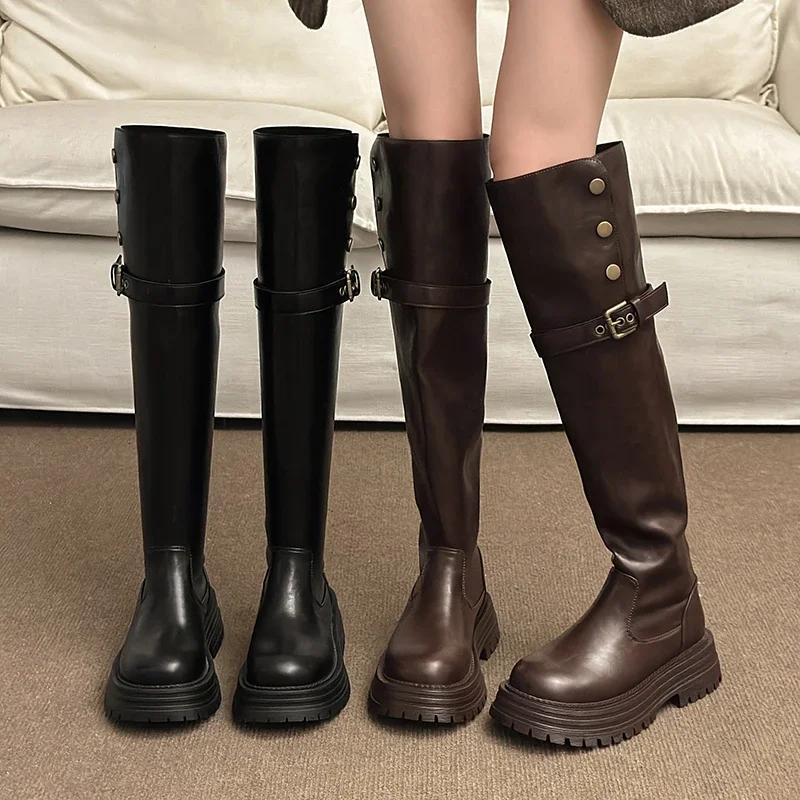 Women's High Over The Knee Boots Trendy Retro Fashion Winter Walking Snowmobile Boots Outdoor 2025 Botas De Invierno Para Mujer