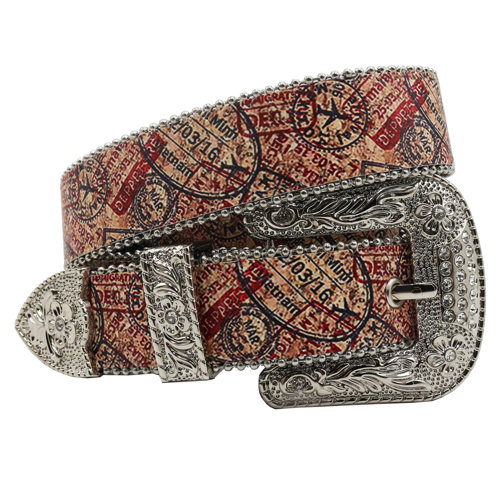 

Оригинальный окрашенный дизайн с принтом из страз, персонализированный трендовый ремень из искусственной кожи Y2K 125cm красный