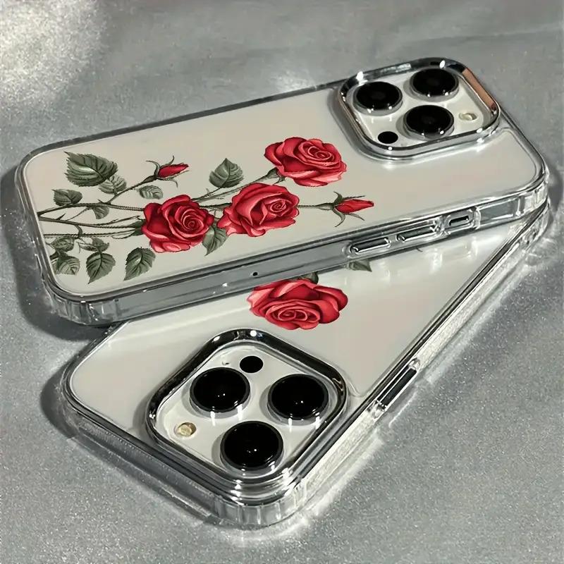 Red prickly rose pattern phone case suitable for iPhone 17 16 15 14 13 12 11 Pro/Max/Plus anti drop and shockproof back cover