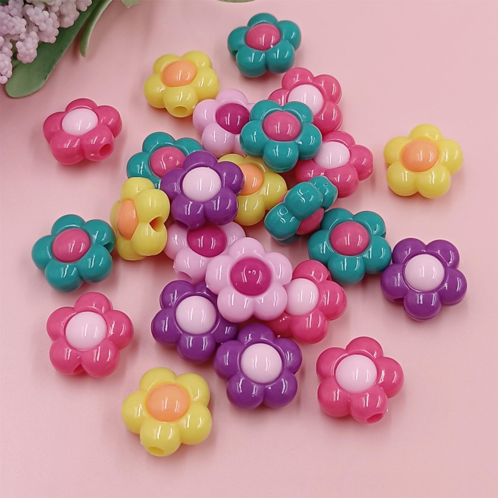 

50 шт. модные цветочные свободные бусины для браслета и ожерелья, ювелирные аксессуары, однотонный акриловый креативный кулон разноцветный