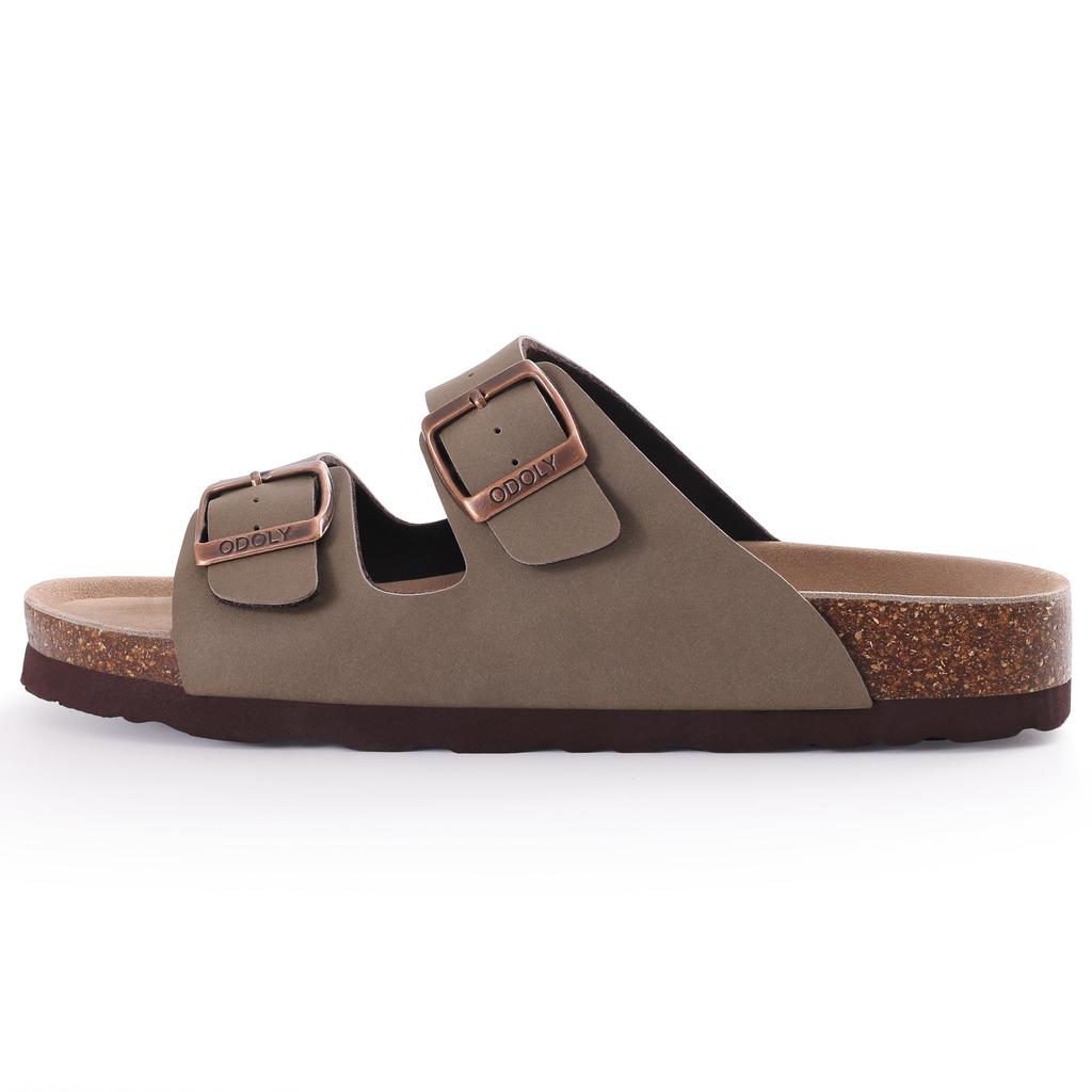 Fashion Comwarm Men's Cork Footbed Slides Sandals Arch Support Summer Outdoor Sandals with Adjustable Buckle Leisure Men Leather Slides