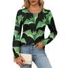 Women's Casual Fashion Long Sleeve Print Pleated Round Neck Shirt Casual Tops