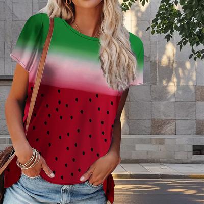Camiseta de Verano para Mujer Estampado de Sandía Moda Retro Mangas Cortas Camisetas Casuales Tops Estampados