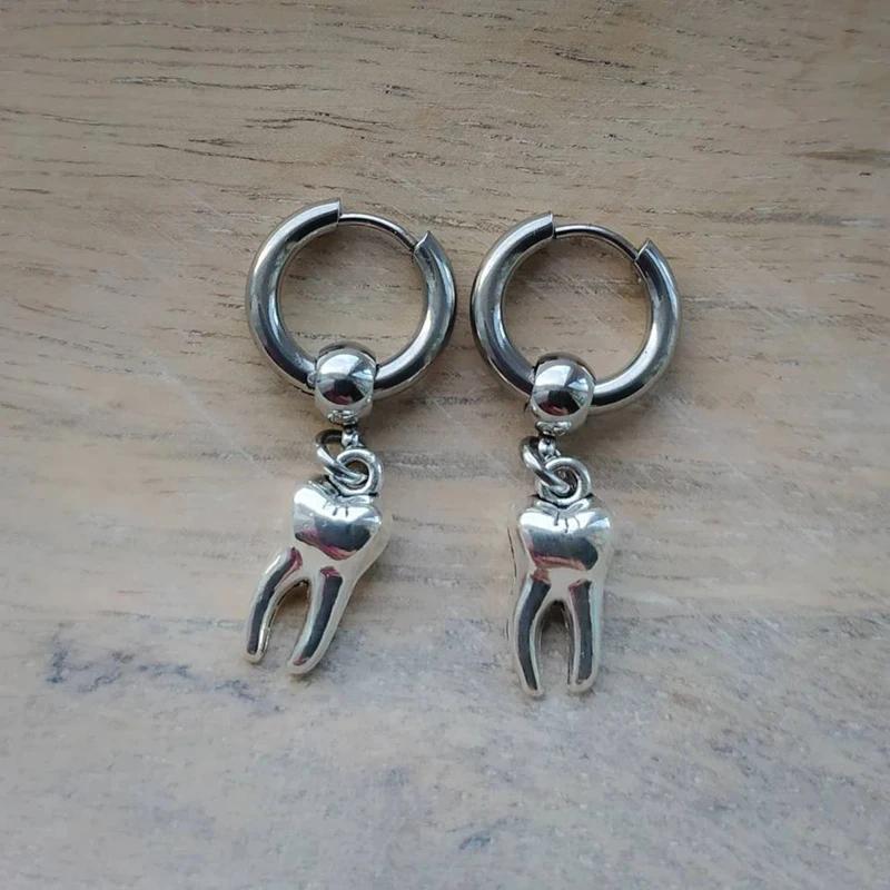 Teeth Earrings, Human Teeth, Huggie Hoops, Mens Earring, Womens Jewelry, Goth Jewelry, Emo, Alternative, Punk Earrings