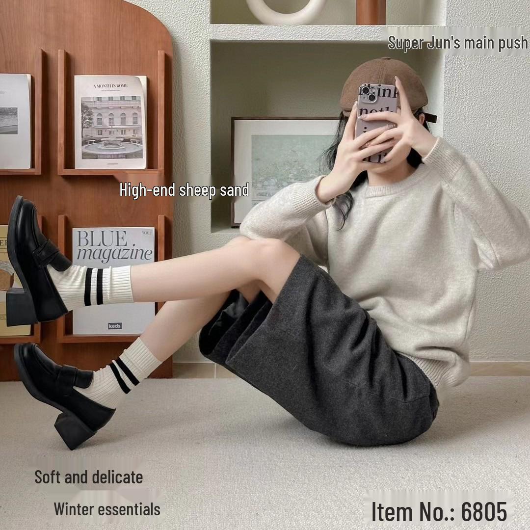 

Chaojun Women s Mid-Calf Two-Bar Stripe Winter Socks - Warm, Thick, Imitation Cashmere, College Style Dark Gray