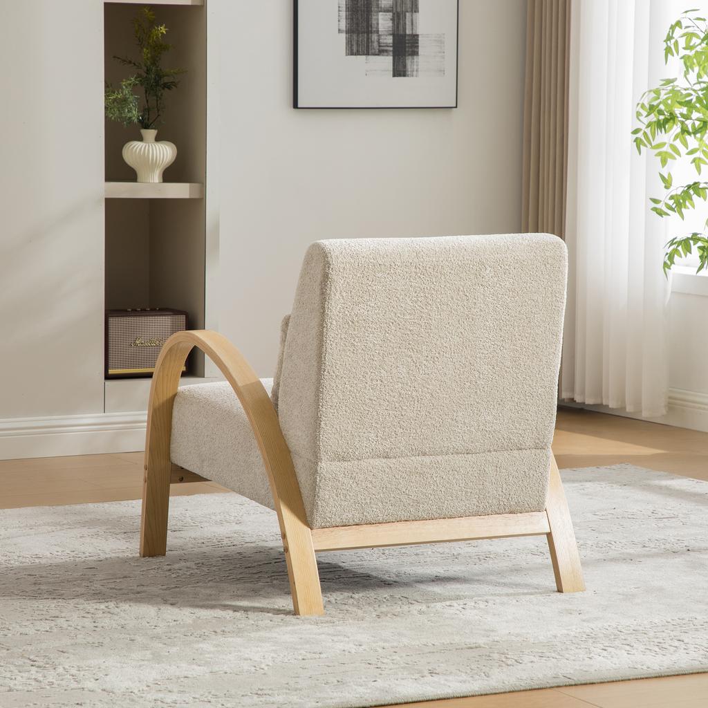 Scandinavian Fabric Lounge Chair – Soft Chenille Fabric and Sturdy Wood Frame, Ideal for Living Room & Bedroom-BEIGE
