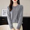 Women's 2024 Spring/Autumn Wool Knit Cardigan - Round Neck Cashmere Sweater Top