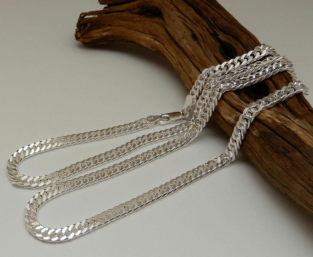 Sterling Silver 925 Cuban Link Thick Double Cuban Silver Thick Necklace Thick Cuban Link Chain Cuban Silver Chain [100-point market] Necklace, Men's