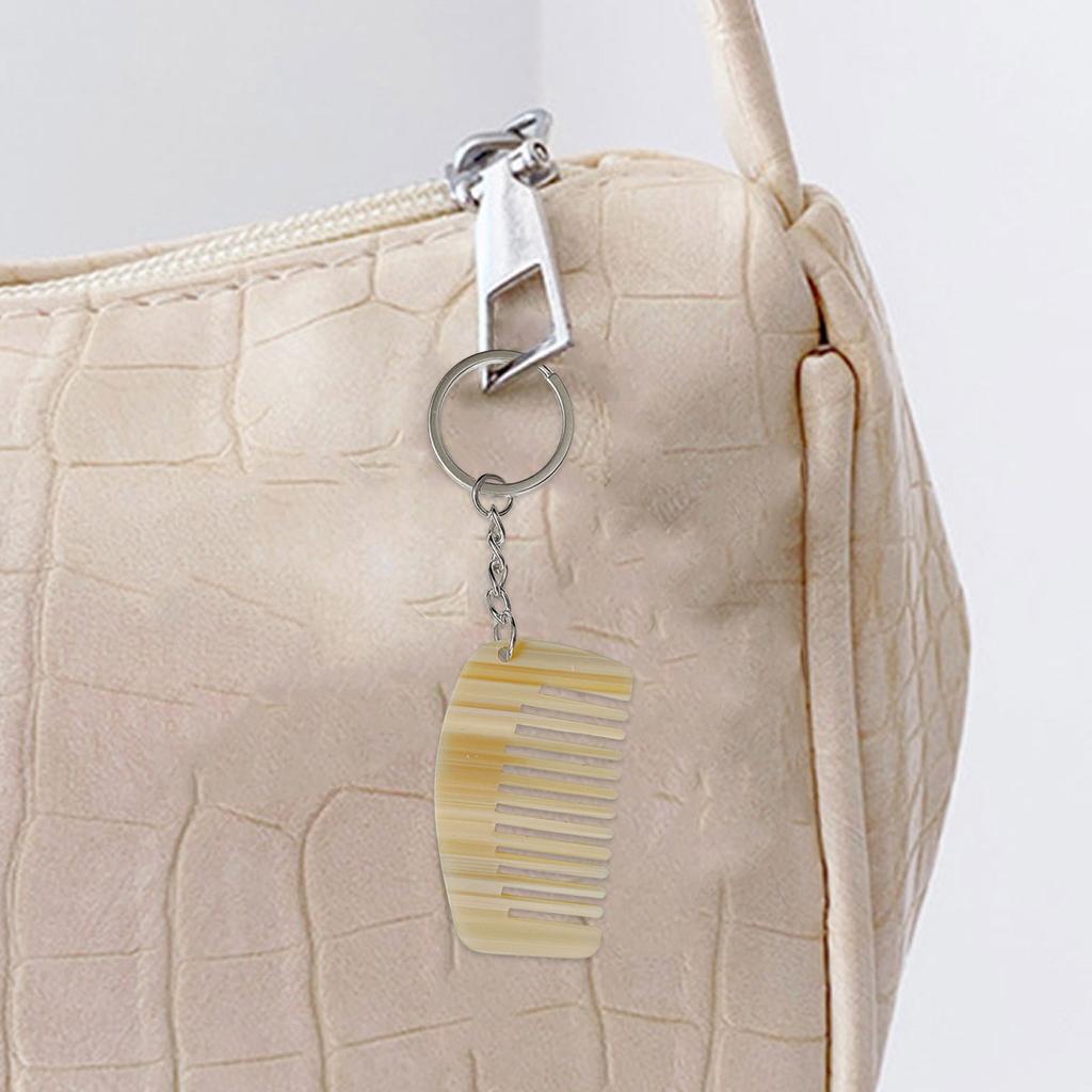 Comb Charm Keyring Acetate Miniature Milk White/Black White for Bag Backpack Purse Wallet Women Hair Care Accessory