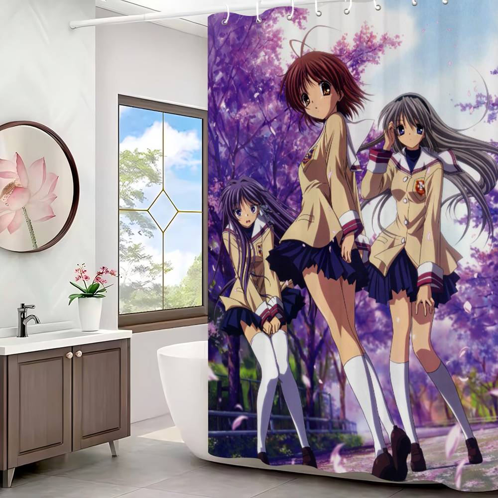 Retro Anime Kanon Girls Bathroom Shower Curtain Shielding Partition Shower Curtain Quick Dry Can Be Scrubable Light Opaque Bath