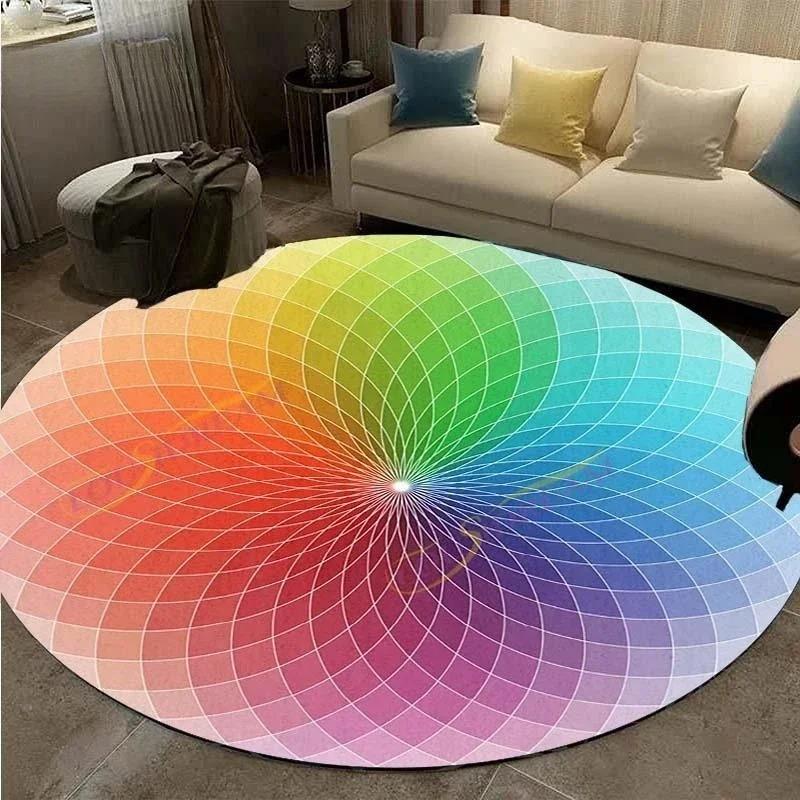 Retro Manhattan Round Printed Carpet Geometric Flower Area Carpet Rugs for Bedroom Washroom Floor Mat Carpets for Living Room