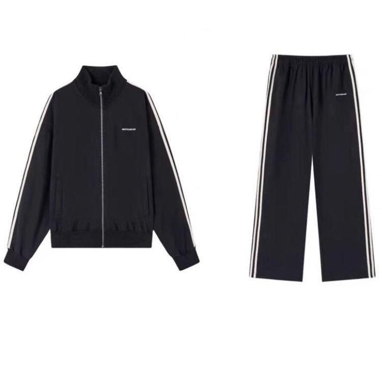 Women's Autumn Campus Casual Set: Three-Stripe Zip-Up Jacket and Sweatpants