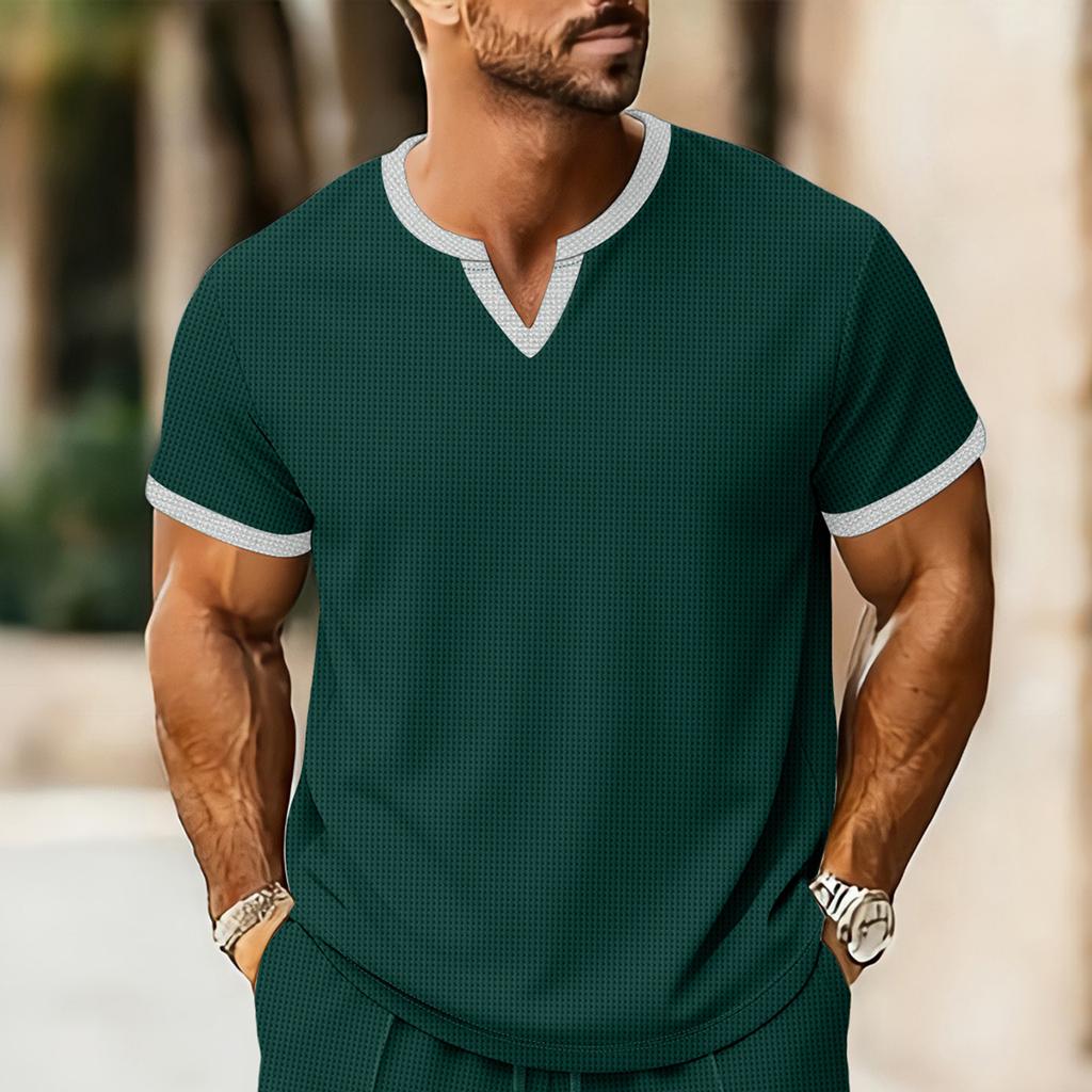Men's Summer V-neck Top Casual Loose Short Sleeved Shirt