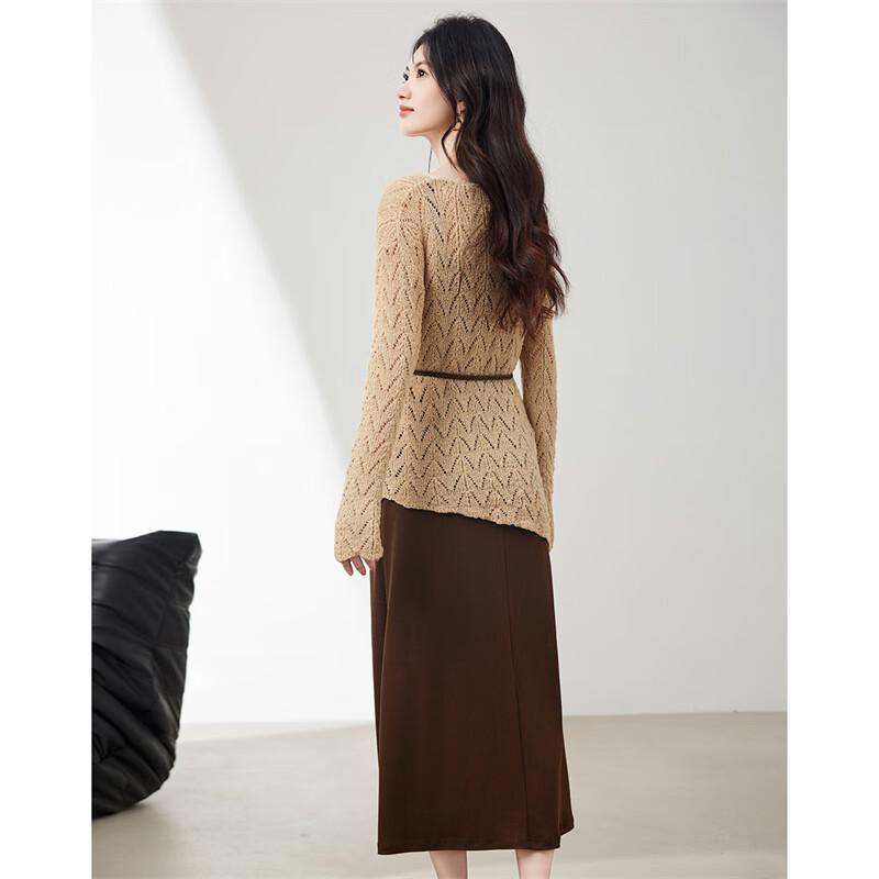 French Hollow Knit Cardigan & Sling Dress Set