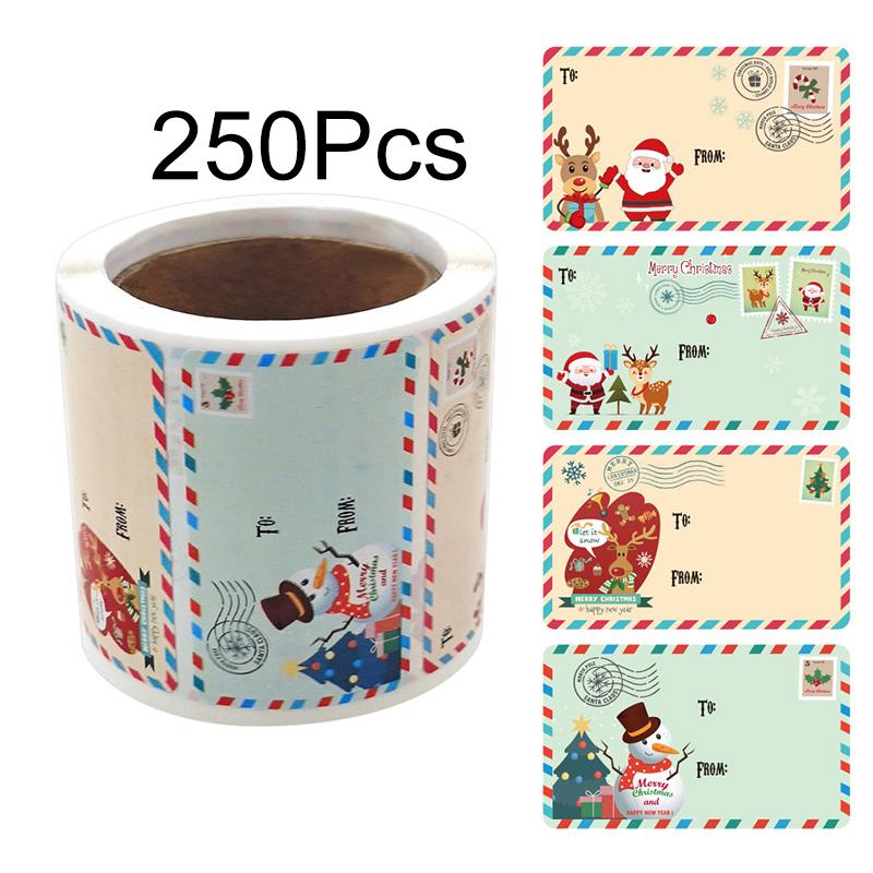 

250Pcs/Roll Adhesive Stickers Vintage Xmas Merry Christmas Christmas Presents Holiday Decoration Gift Tags Label Wrapping Paper syf-232