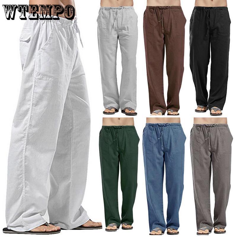 Men's Autumn Streetwear Elastic Waists Trousers Loose Pants Straight Party Pants Linen Plus Size