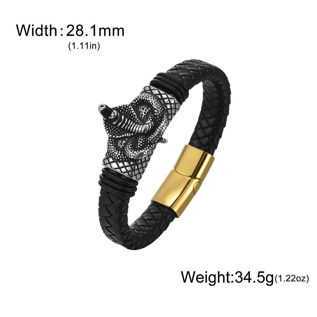 Dreamtimes Retro Stainless Steel Lion Head Steel Woven Leather Rope Bracelet for Women Men Hip-Hop Trendy Jewelry