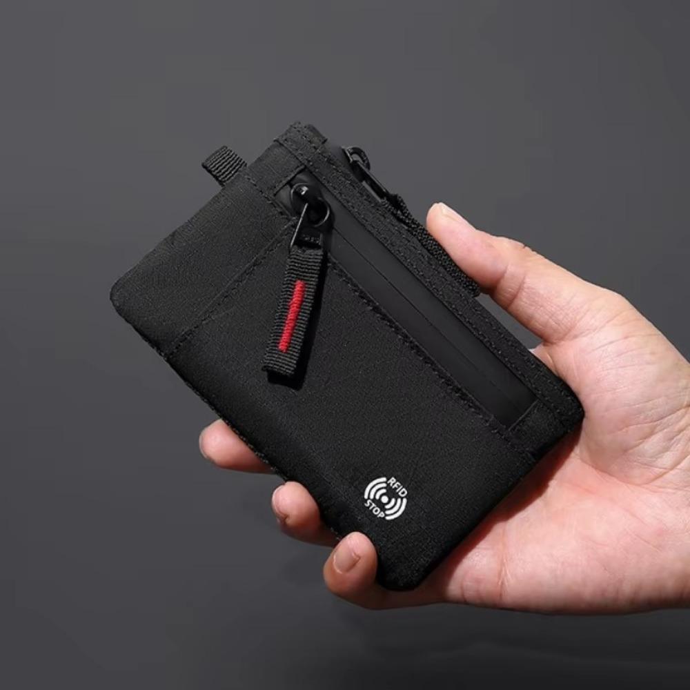 Rfid Credit Card Holder Men Wallets Luxury Nylon Slim Wallet Zipper Key Card Case Male Purse Coin Purse With Carabiner
