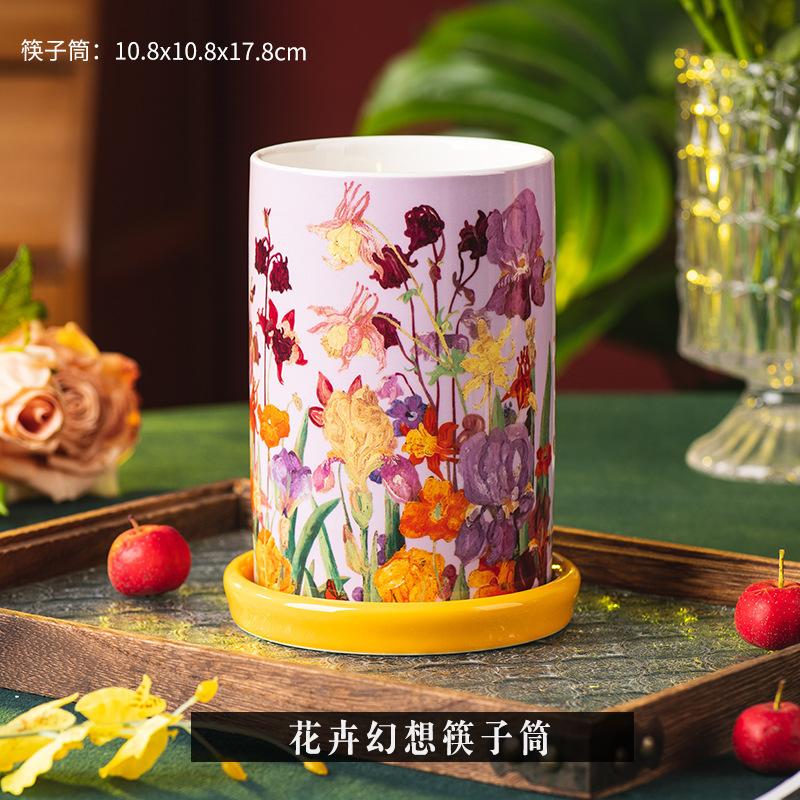 Chopsticks tube Household ceramic chopsticks tube Chopsticks cage Chopsticks basket Drain chopsticks knife fork spoon Storage bucket