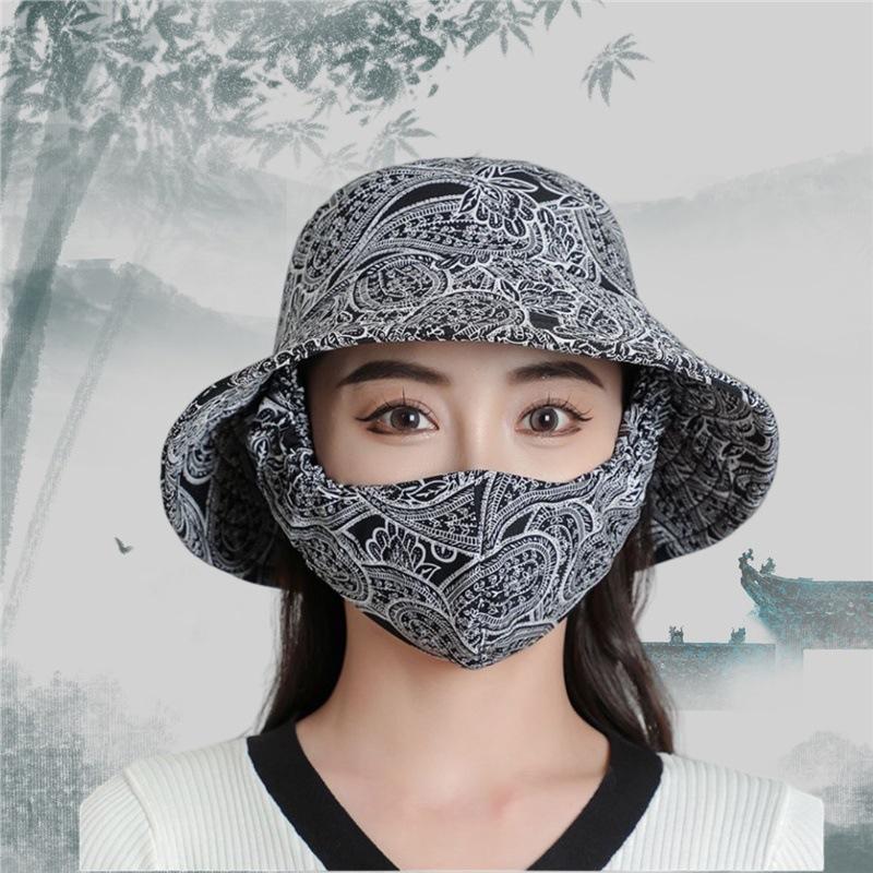 Women's UV protection mask hat integrated summer bucket hat mother sun hat tea picking hat sunshade mask