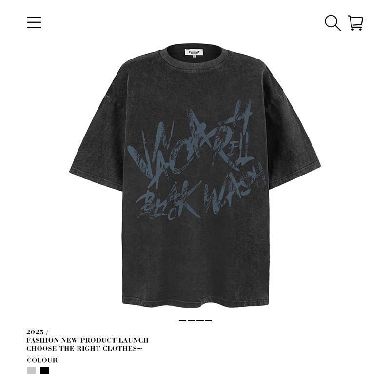 Street Washed Summer T-Shirt Heavy Trendy Brand Gram Boys Retro Retro 250 Pure Cotton Short Sleeves M