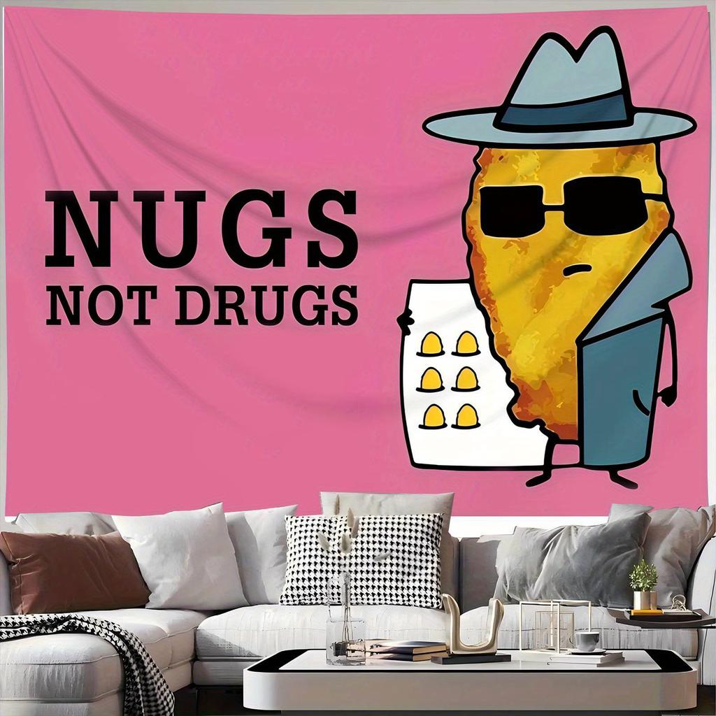 1pc Funny Nugs Not Drugs Chicken Nugget Art Tapestry 2D Polyester Wall Decor Retro Meme Tapestry Perfect Gift for Meme Love