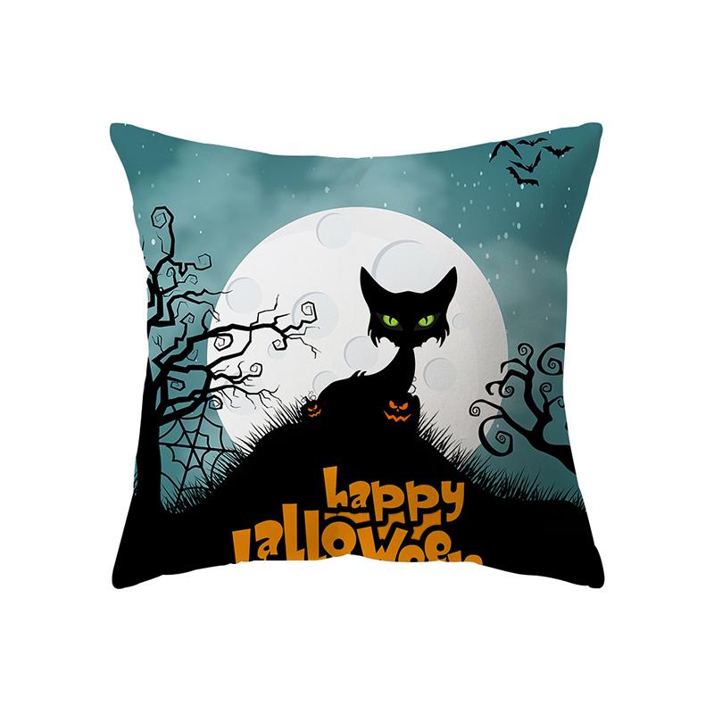 Scary Halloween Theme Pumpkin Bat Black Cat Print Pattern Cushion Cover Home Decor Sofa Decor Throw Pillow Cover