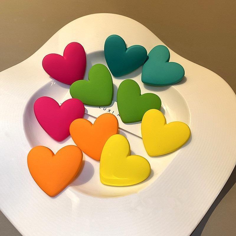 Semplici Orecchini a Forma di Cuore Color Caramella Moda e Carini Orecchini Geometrici a Forma di Cuore in Acrilico Verniciato a Spruzzo Orecchini da Ragazza