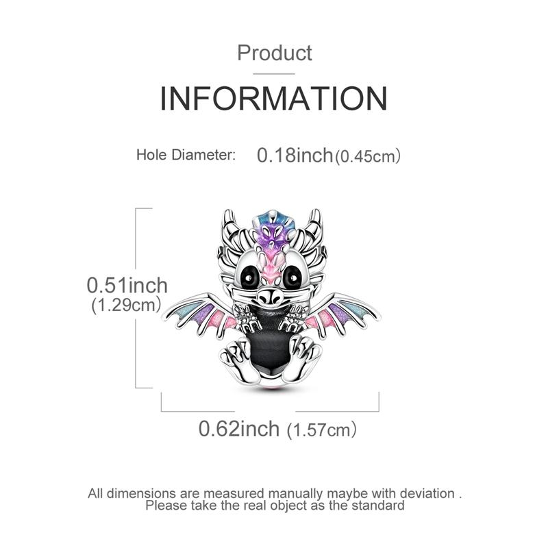925  Silver Cute Fire Dragon Beads Colorful Heart Lover Family Charms Dangle Fit Bracelet DIY Jewelry Making Gifts
