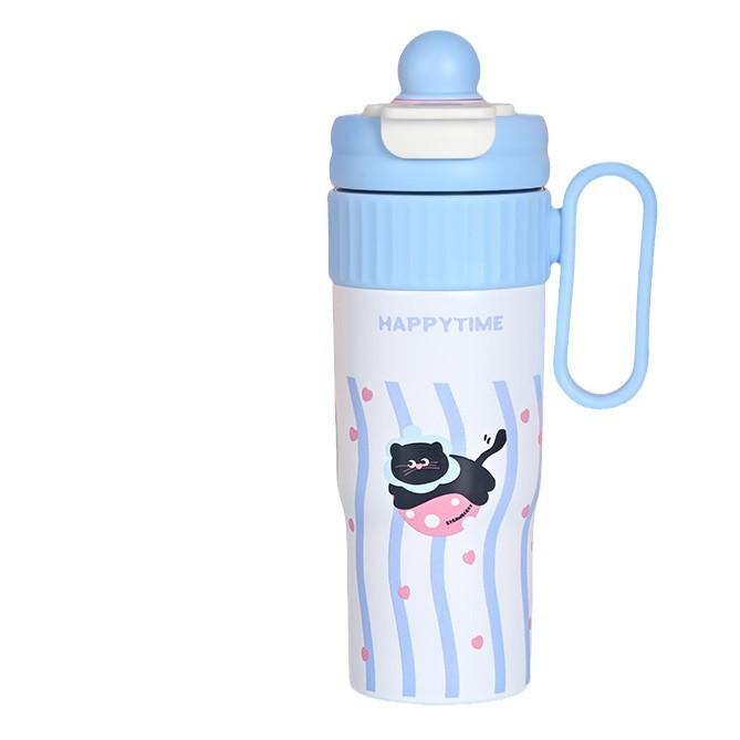 Water Bottle Cute Kitten Bingba Cup High Value Portable Thermos Cup Cup Cup Double Drink Straw Cup Cartoon Handle Cup