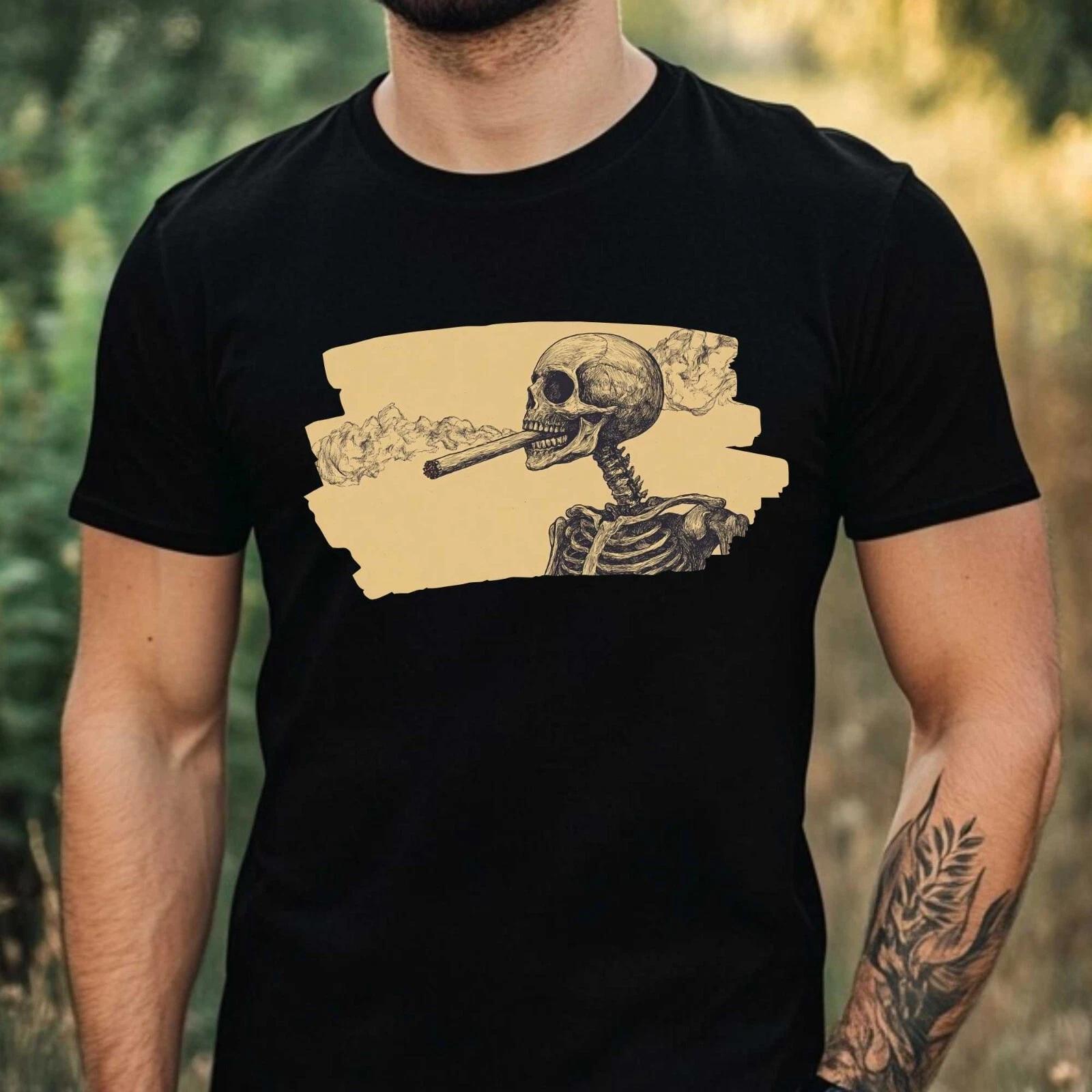 T-Shirt Herren Skelett Raucht Motiv Baumwolle Größe XS bis 5XL XL