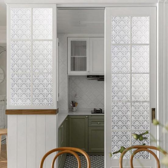 Floral Window Privacy Film Waterproof Frosted Static Cling Non-Adhesive Glass Door Privacy Film for Bathroom Bedroom Kitchen