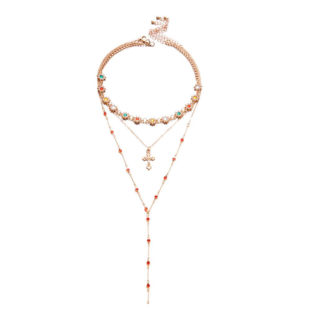 Vintage Luxury Cross Pendant Necklace For Women With Multilayer Chain Gift Idea