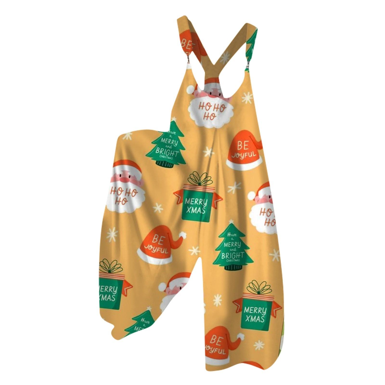 

Женский летний комбинезон с рождественским принтом в винтажном стиле (Нерегулируемые ремни) XXXL жёлтый