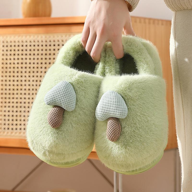 Niedliche Pilz-Baumwollpantoffeln Herbst und Winter dicksohlige Paar-Hausschuhe rutschfest für den Haushalt mit Tasche und flauschige Pantoffeln