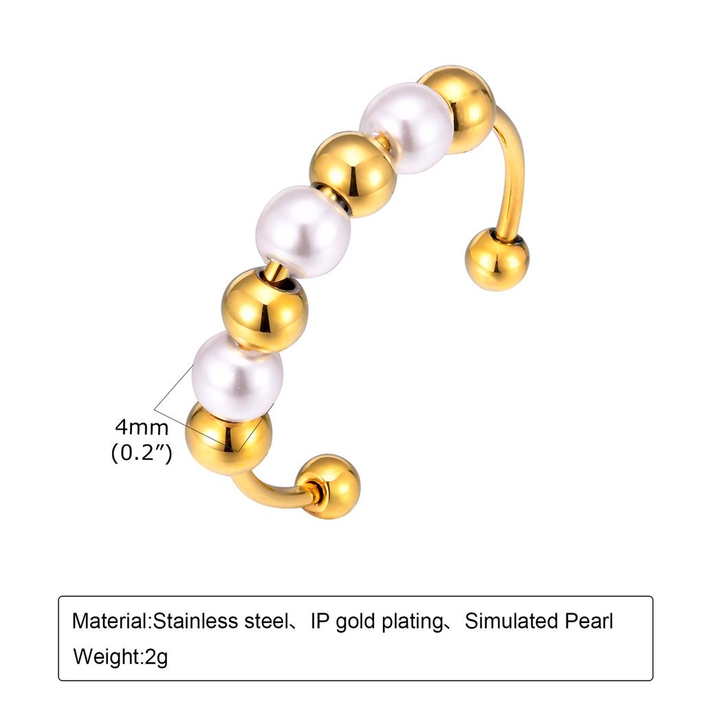 Waterproof Double Ball Open Ring for Women, Asymmetric Wrap Open Adjustable Ring, Stainless Steel Girlfriend Jewelry Gifts