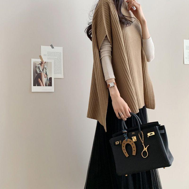 In-Stock Korean-Style Elegant Light Cape Sweater Poncho Coat Knitwear Women's Loose Slimming Plus Size Top