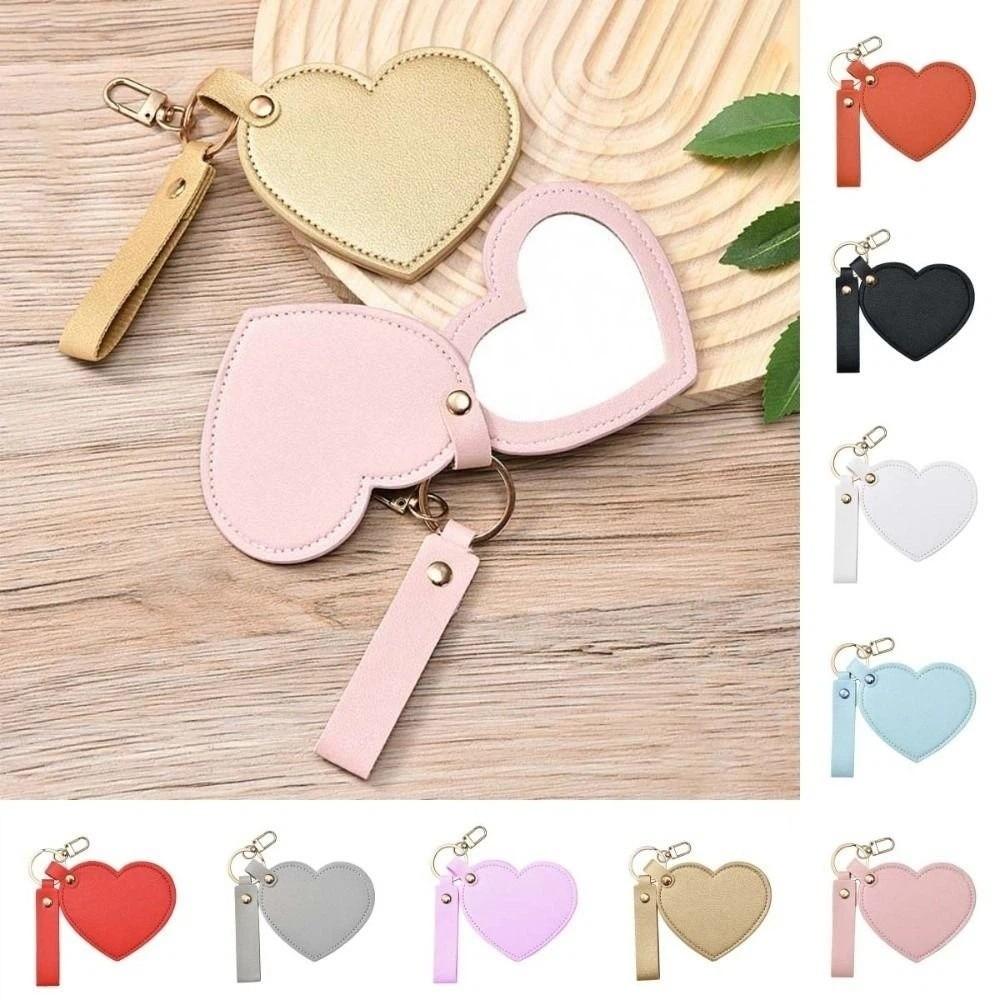 Rotate Small Mirror PU Leather Pendant PU Leather Colorful Love Keychain  Valentine's Day Gift