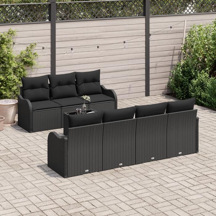 Ensemble de Canapés de Jardin de 8 Pièces avec Coussins en Poly Rattan Noir, Canapé de Jardin de 2 Places avec Coussins 3345613