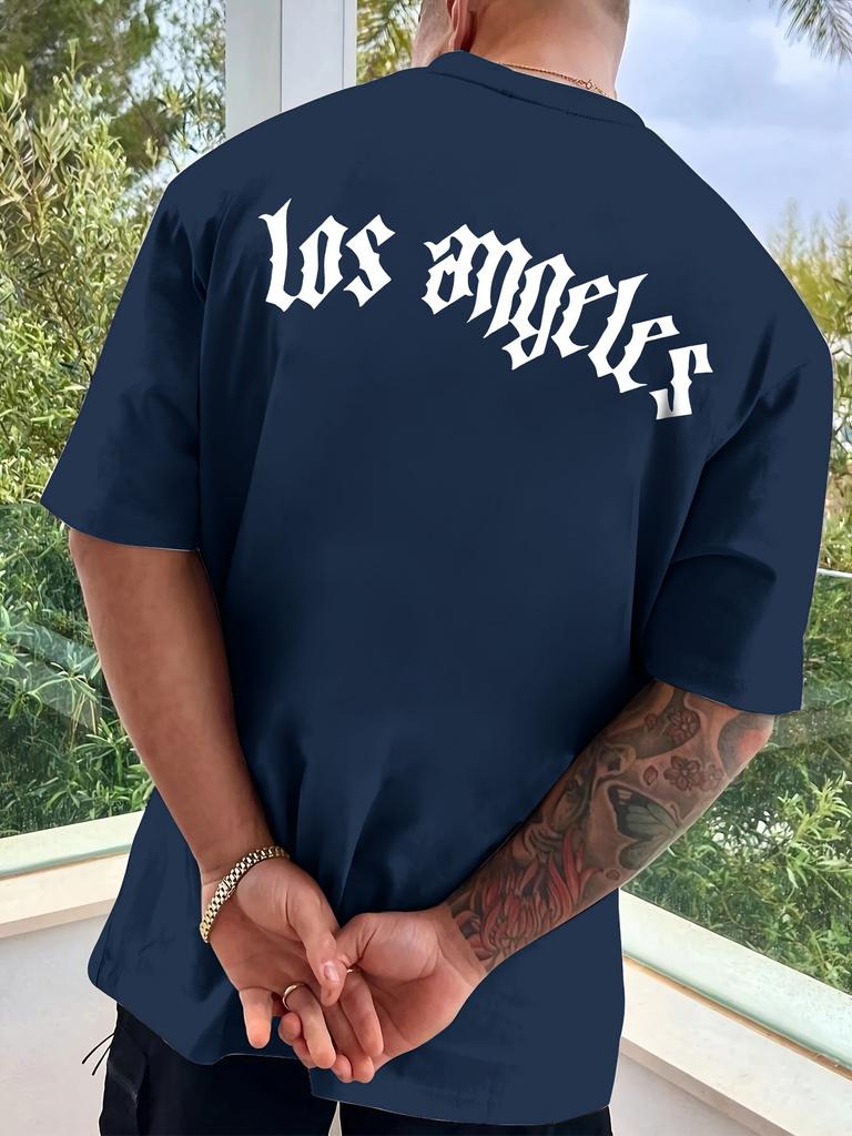 Los Angeles Print T-shirt, Versatile & Breathable Street Fashion For Men, SCasual Crew Neck Short Sleeve T-shirt For Summer