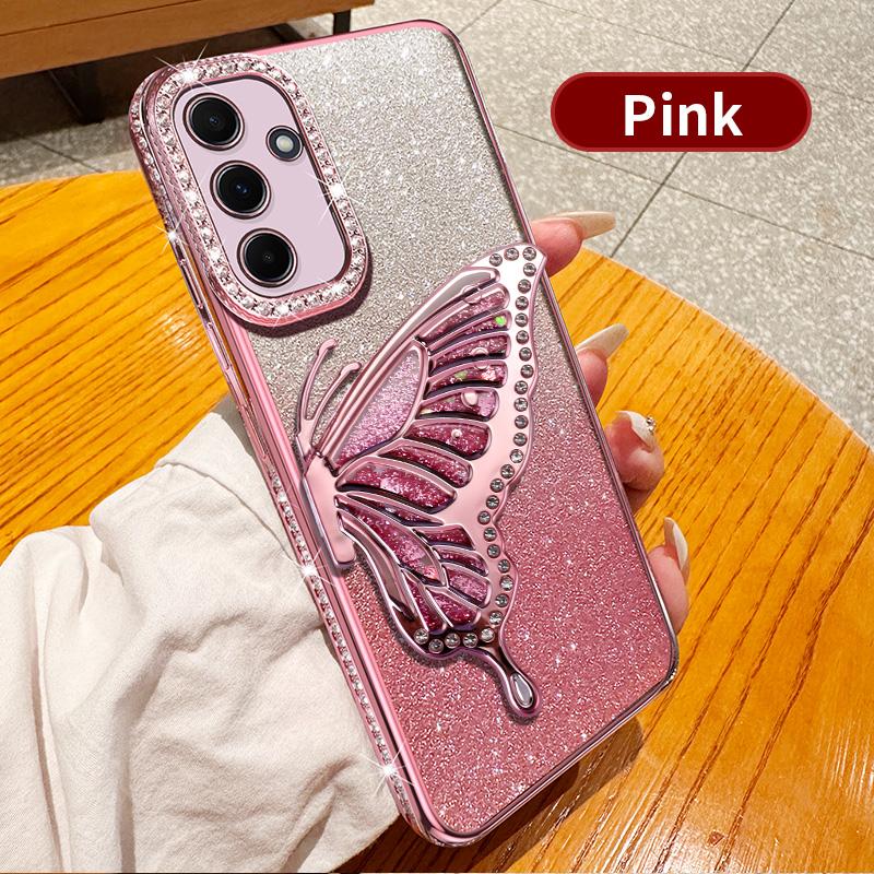 

Жидкий чехол с бриллиантовым блеском и подставкой-бабочкой для Samsung Galaxy A17 A16 A26 A36 A56 A06 A15 A25 A35 A55 A14 A24 A34 A54 5G A04S розовый