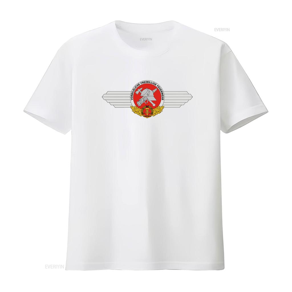 Vintage Fire Brigade GDR FFW Model Live Volunteer Coat of Arms Logo Badge T Shirt 34085 vintage Washed Comfortable