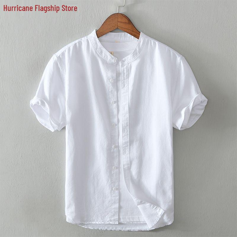 Men's Slim Fit Short Sleeve Breathable Linen Shirt - Summer Casual Lapel Top, White