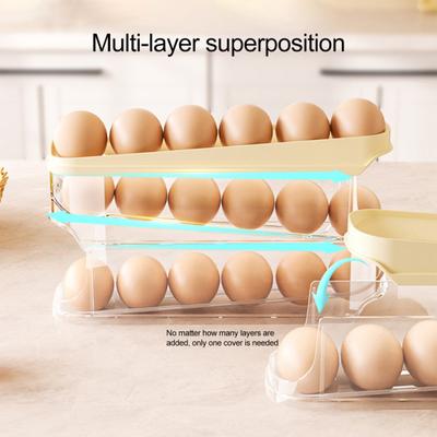 Fridge Egg Storage Rack Large Capacity Transparent Design Multi-layer Automatic Rolling Refrigerator Egg Tray Organizer