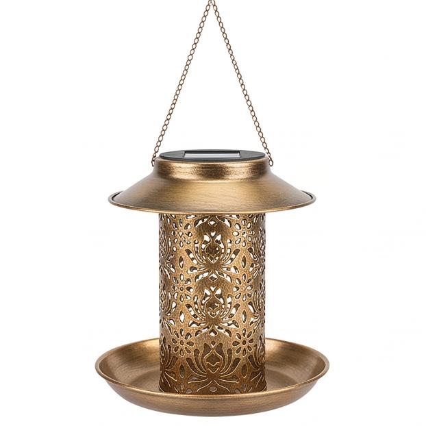 Solar Bird Feeder Lantern Iron Art Hollow Hanging Design for Outdoor Bird Feeding Retro Garden Decor for Lawn Patio Yard