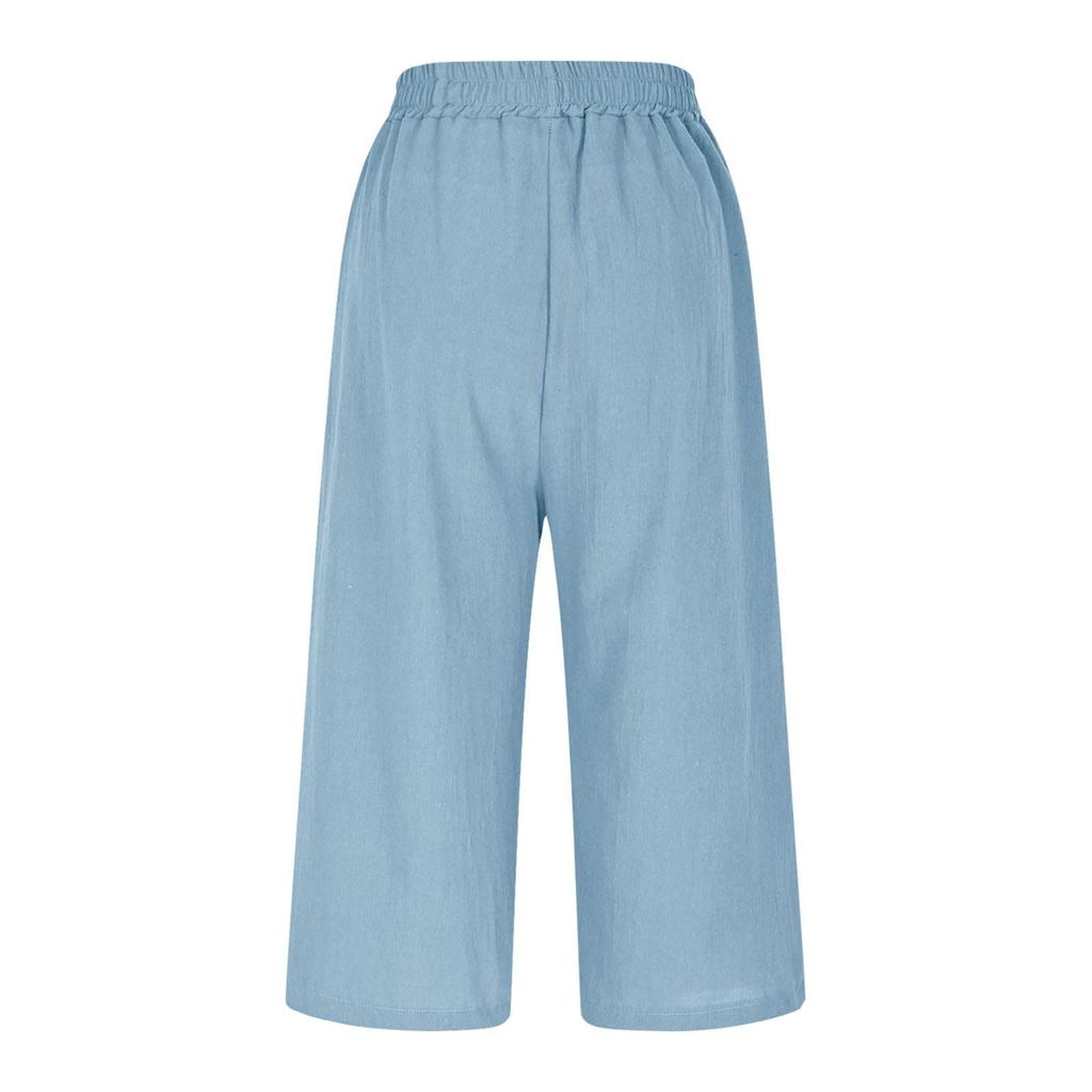 Women's Summer 3/4 Trousers Summer Trousers With Pockets Causal Loose Trousers Fabric Trousers Sport Leisure Beach Trousers