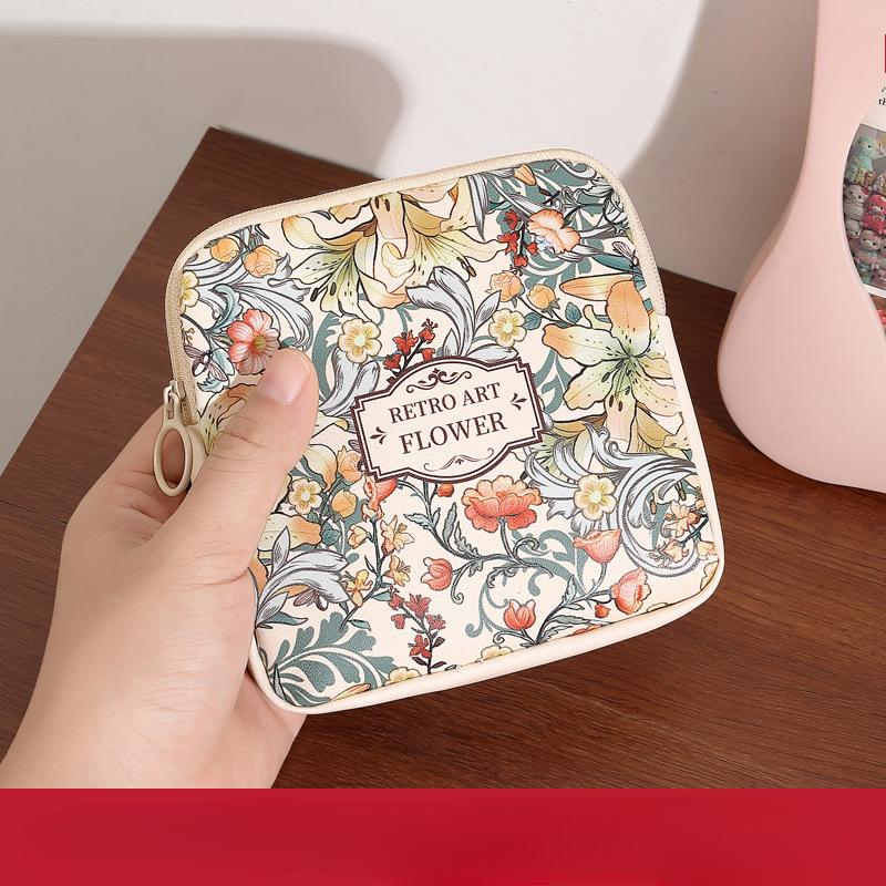 Large Capacity Sanitary Pads Bag Portable Mini Data Cables Organizer Multipurpose Women Girls Cosmetic Makeup Bag Coin Purse